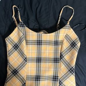 Forever 21 Yellow Plaid Dress Cotton, Size S Zipper on the Side